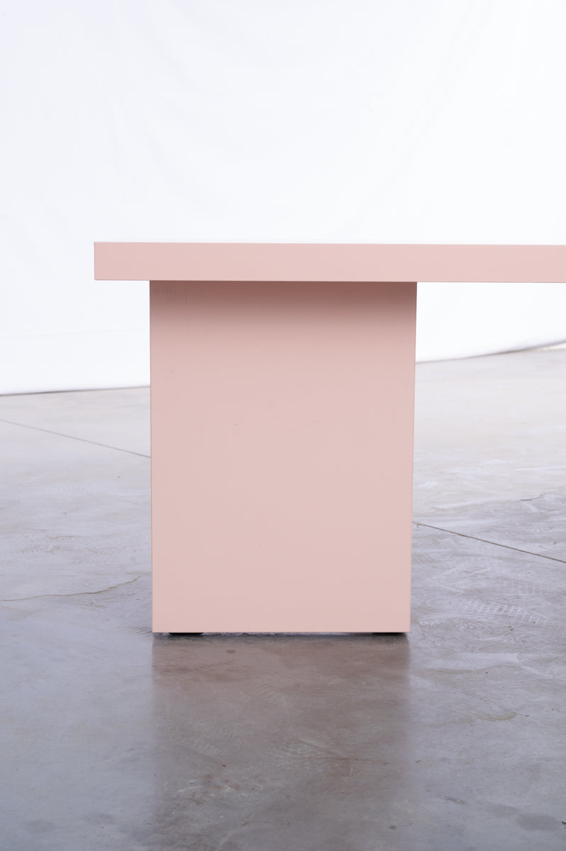 Detail of pink wooden bench