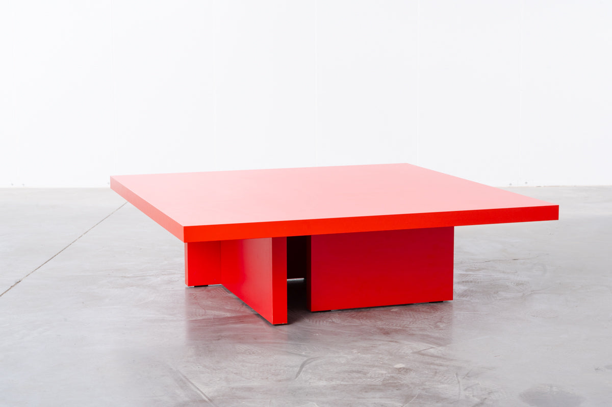 Bright red wooden coffee table by Bobbie Bahama