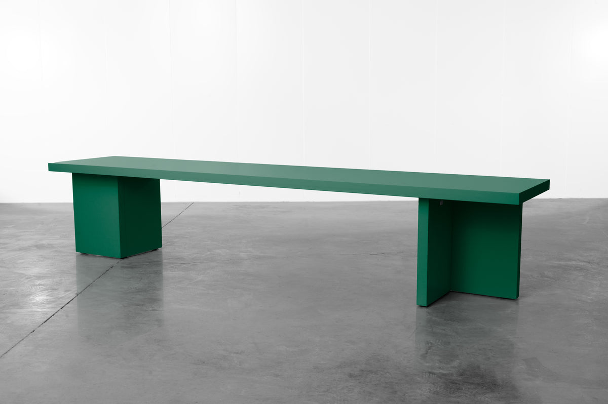 Bright forest green wooden bench by Bobbie Bahama