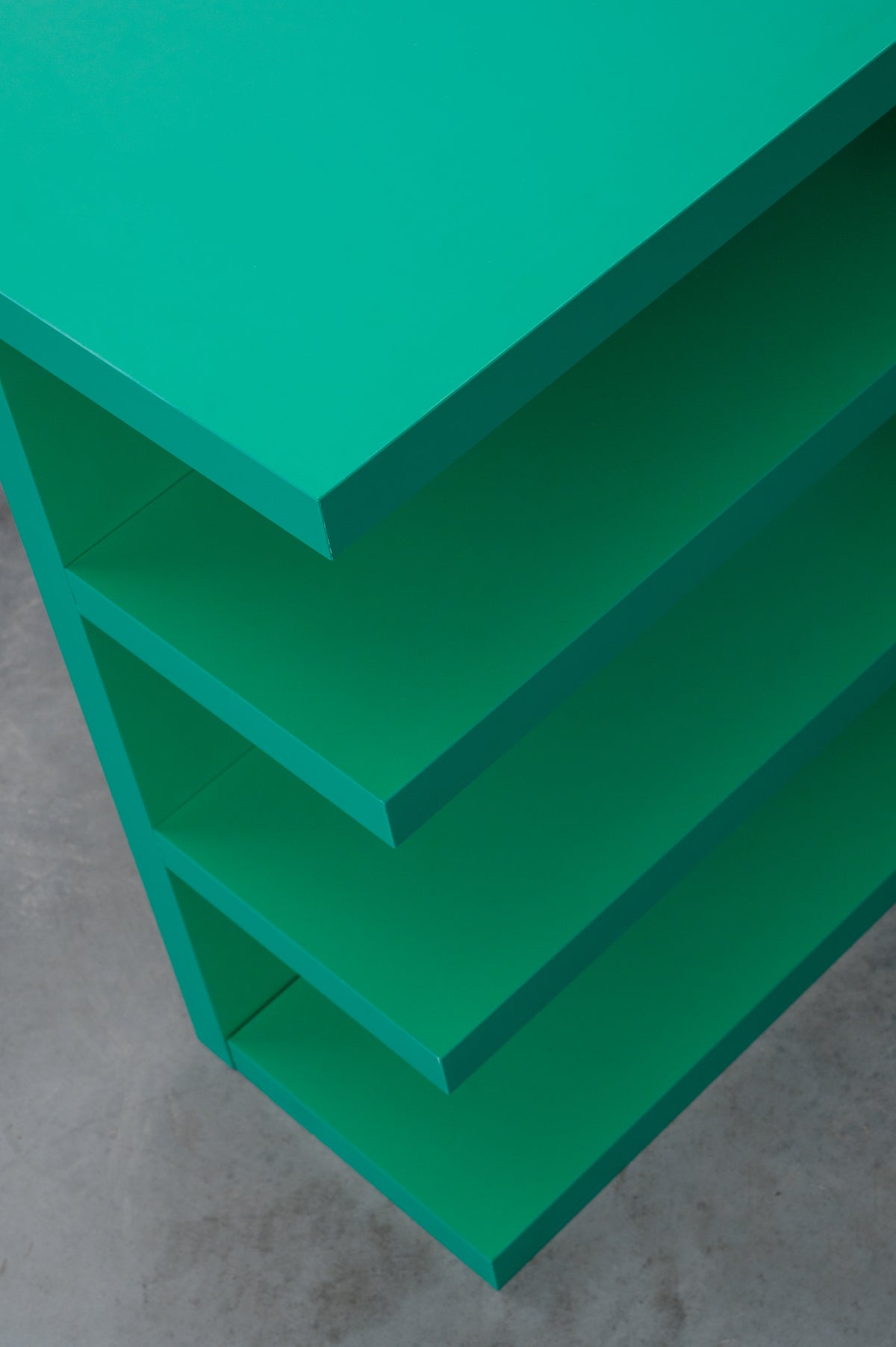 Detail of bright green wooden desk by Bobbie Bahama