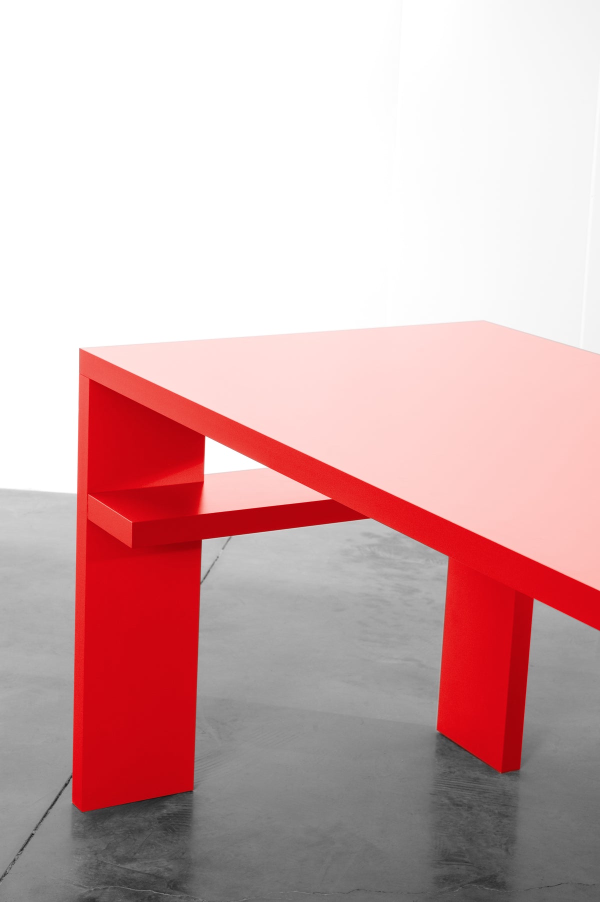 Bright red wooden desk by Bobbie Bahama