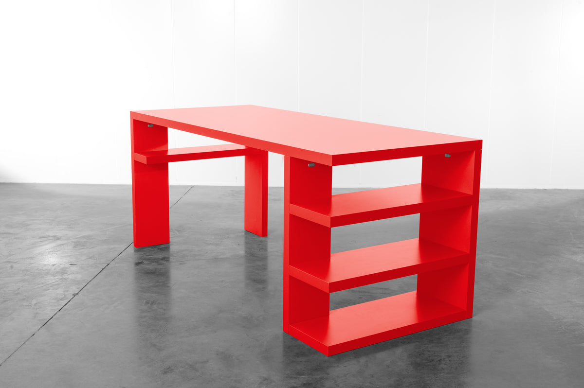 Bright red wooden desk by Bobbie Bahama